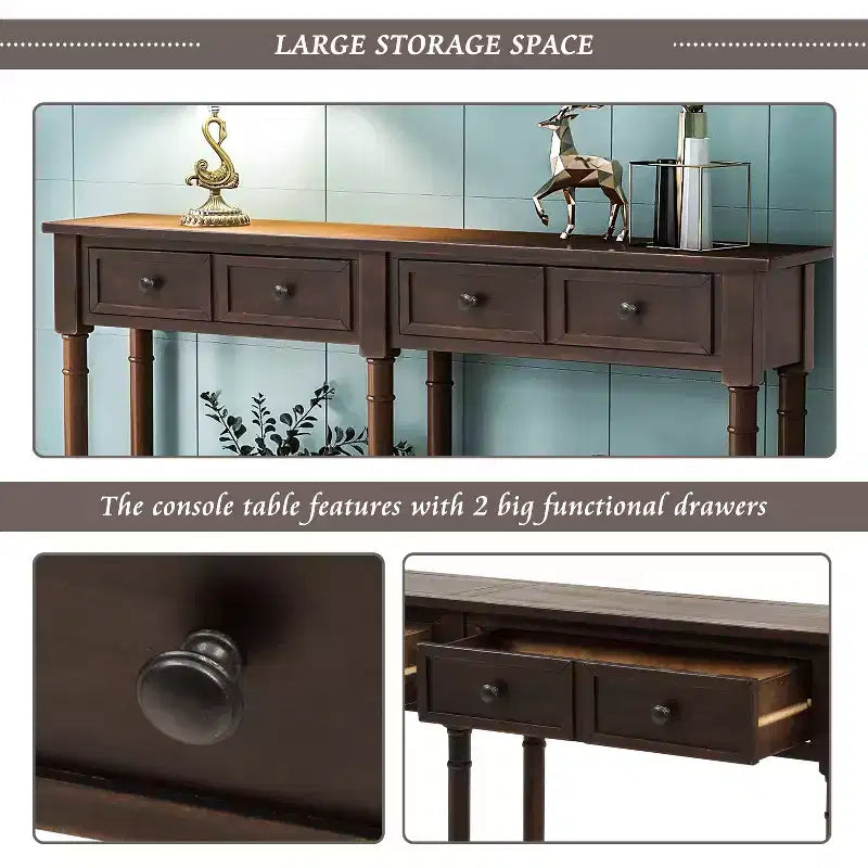Console avec deux tiroirs de rangement et étagère inférieure