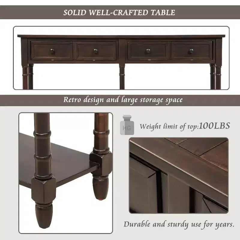 Console avec deux tiroirs de rangement et étagère inférieure