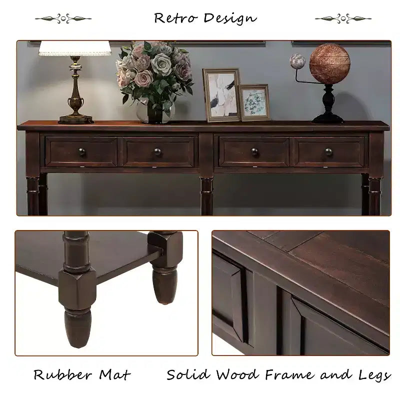 Console avec deux tiroirs de rangement et étagère inférieure