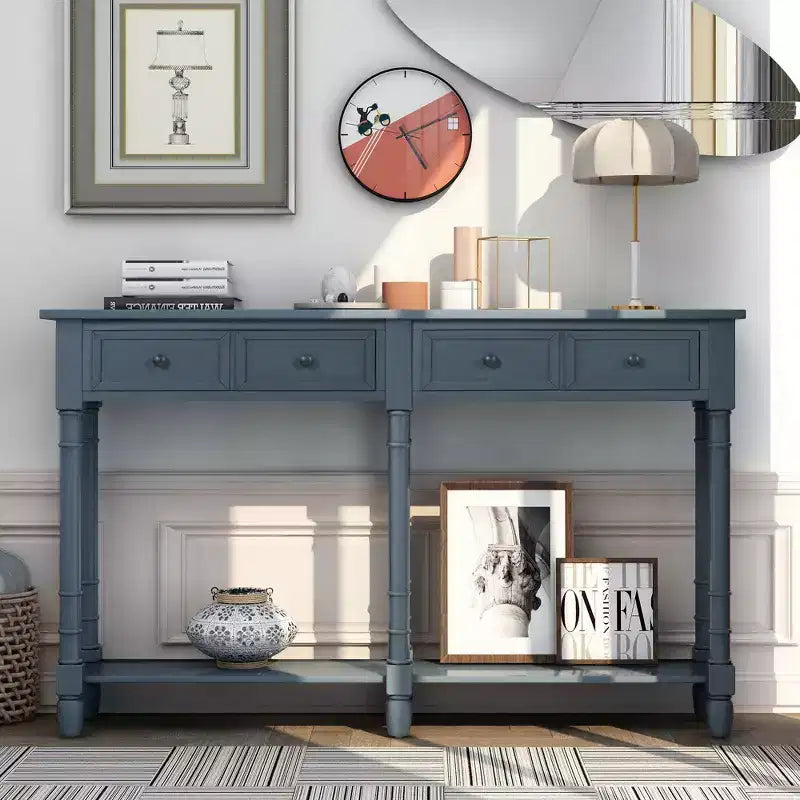 Console avec deux tiroirs de rangement et étagère inférieure