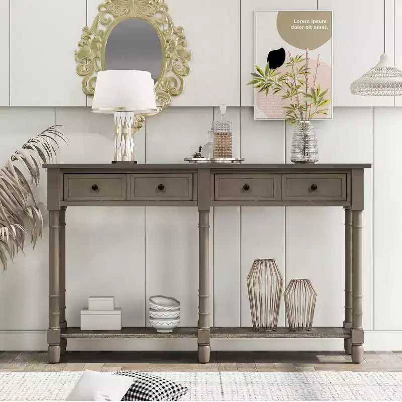 Console avec deux tiroirs de rangement et étagère inférieure