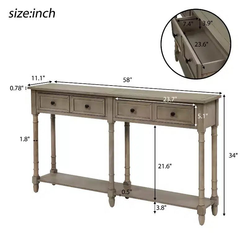 Console avec deux tiroirs de rangement et étagère inférieure