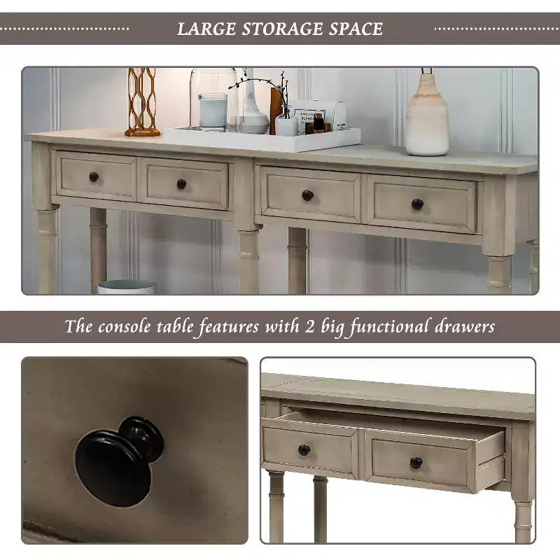 Console avec deux tiroirs de rangement et étagère inférieure