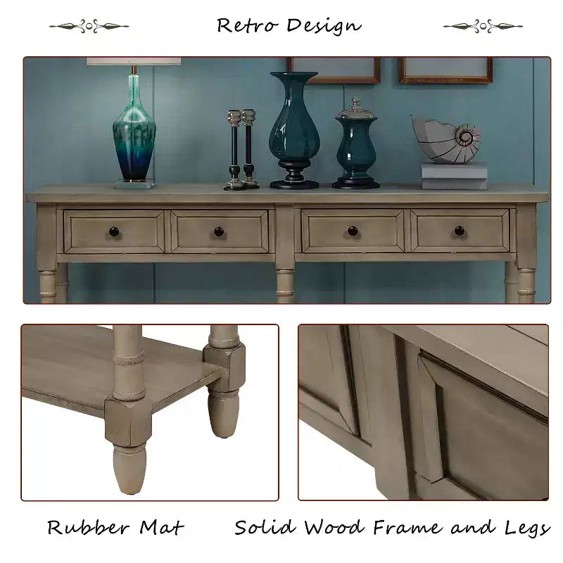 Console avec deux tiroirs de rangement et étagère inférieure