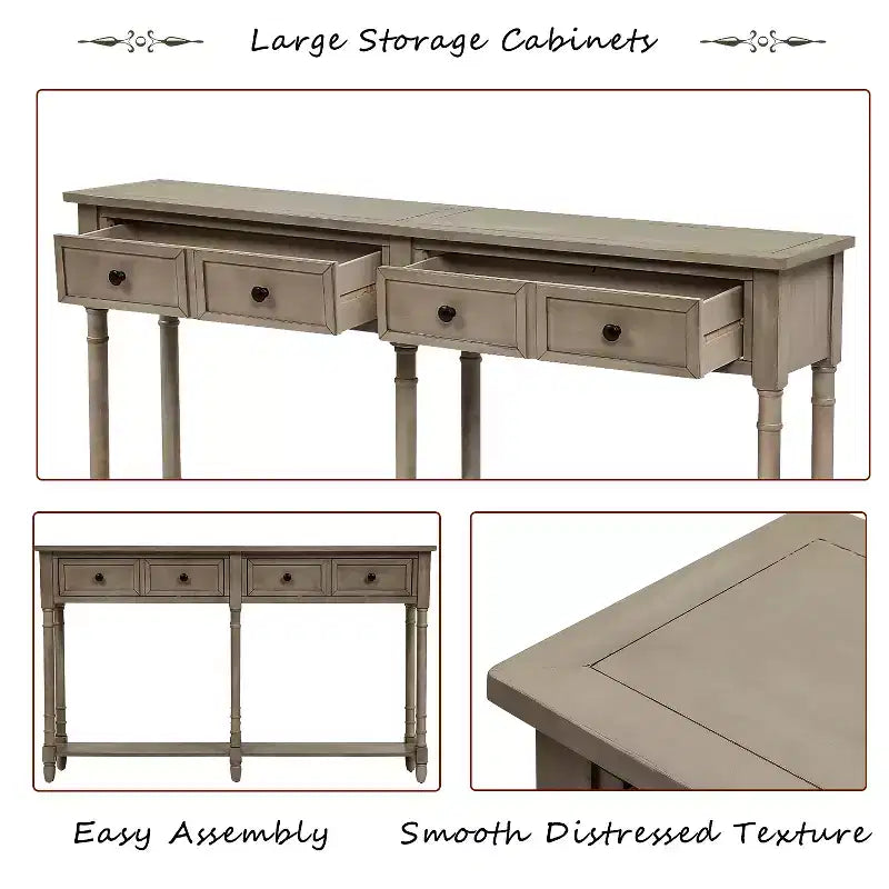 Console avec deux tiroirs de rangement et étagère inférieure