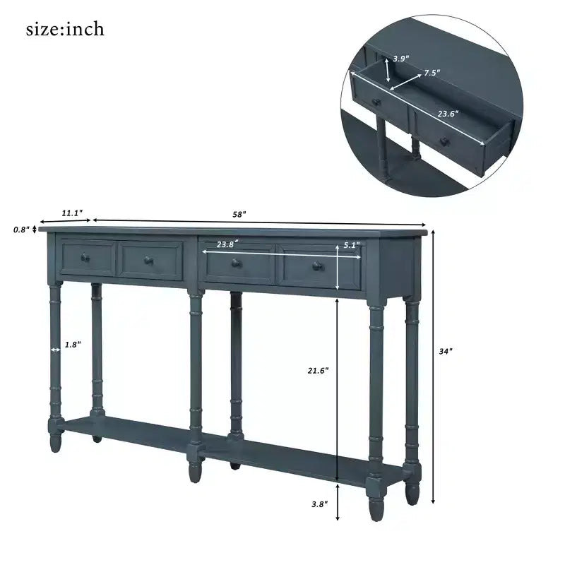 Console avec deux tiroirs de rangement et étagère inférieure