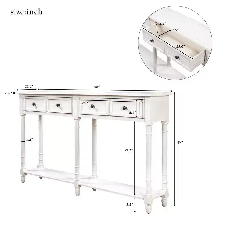 Console avec deux tiroirs de rangement et étagère inférieure
