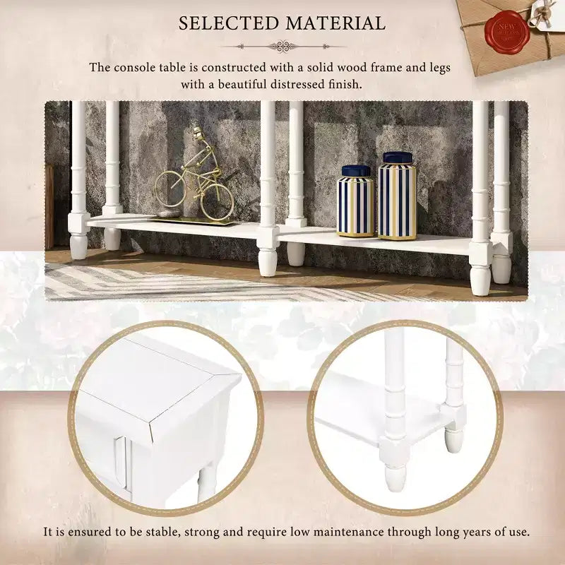 Console avec deux tiroirs de rangement et étagère inférieure