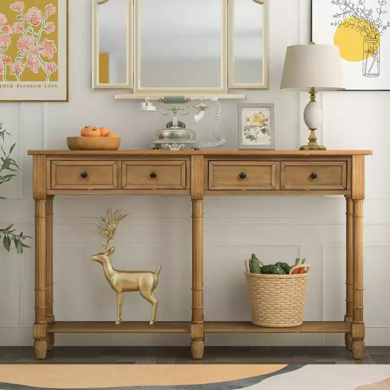 Console avec deux tiroirs de rangement et étagère inférieure