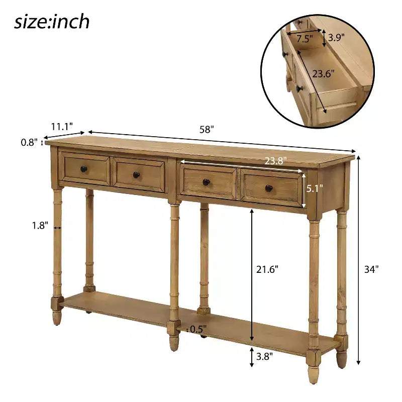 Console avec deux tiroirs de rangement et étagère inférieure