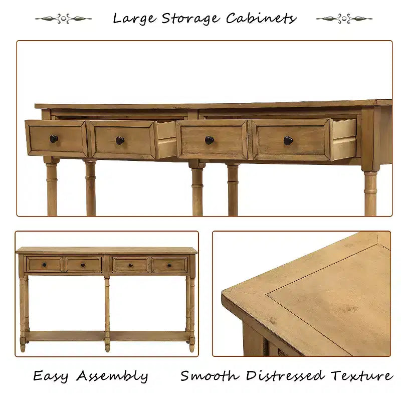 Console avec deux tiroirs de rangement et étagère inférieure