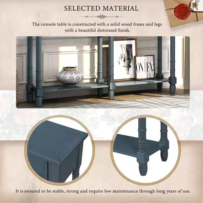 Console avec deux tiroirs de rangement et étagère inférieure