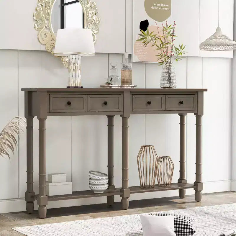 Console avec deux tiroirs de rangement et étagère inférieure