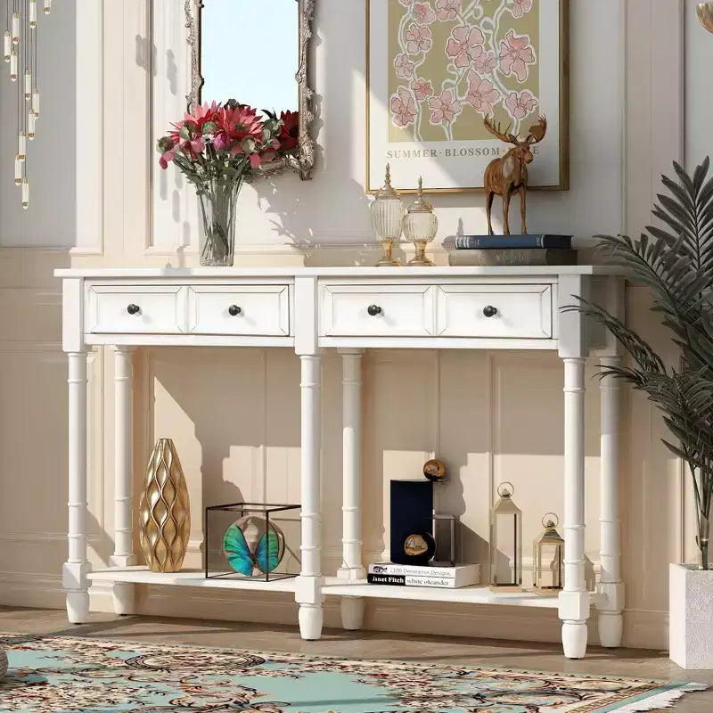 Console avec deux tiroirs de rangement et étagère inférieure