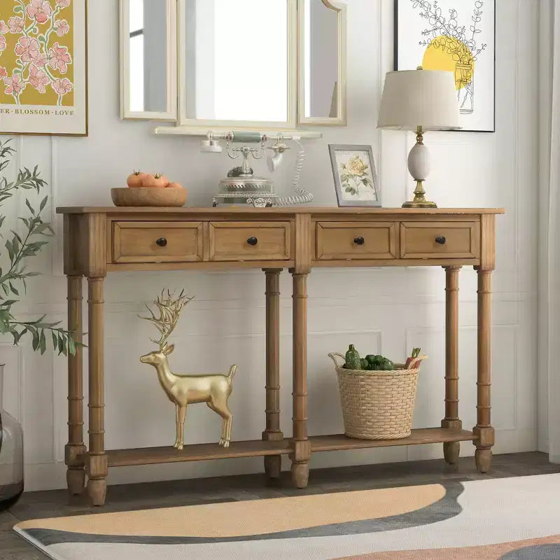Console avec deux tiroirs de rangement et étagère inférieure
