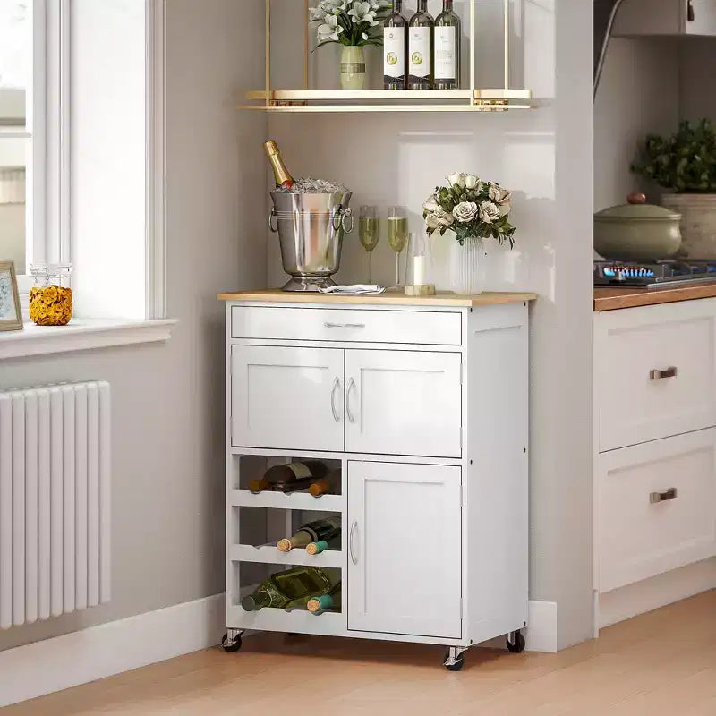 Îlot de cuisine mobile à roulettes avec bar intégré