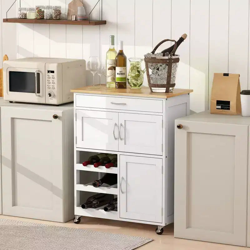 Îlot de cuisine mobile à roulettes avec bar intégré